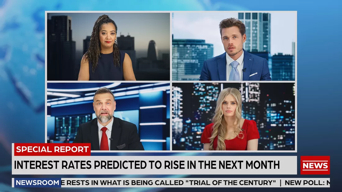 Four-person live news split screen